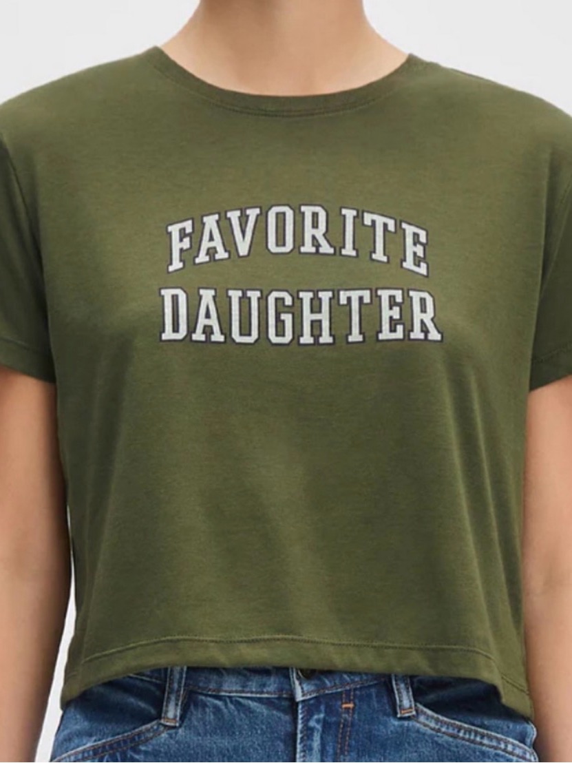 Nwt Favorite Daughter Olive Graphic Cropped Tee - White Lettering